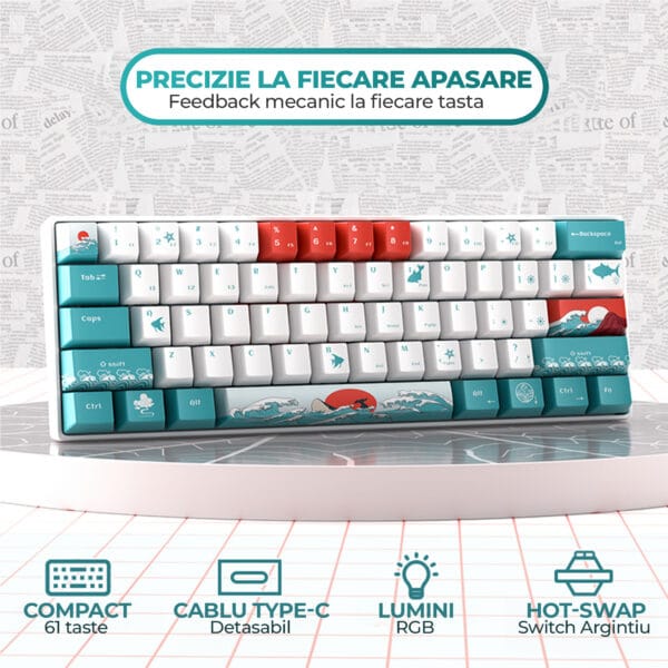 Tastatura Mecanica Gaming Timebox, 75%,Wireless, 2.4G, Bluetooth, iluminare RGB, 84 taste PBT Dye-sub, cu cablu Type-C, Silver Swtich, Hot-swappable, Portabila, Coral 2 - Timebox 1714065914 Tastatura Mecanica Gaming Timebox 60Wireless 2.4G Bluetooth iluminare RGB 61 taste PBT Dye sub cu cablu Type C Silver Swtich Hot swappable Portabila Coral 2 1 - Timebox