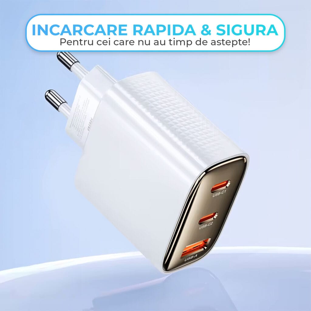 1716548621 Incarcator universal 3 Porturi 40W Fast Charge 2 x Type C 1 x USB Compatibil iPhone Huawei Samsung 2 2 - Timebox