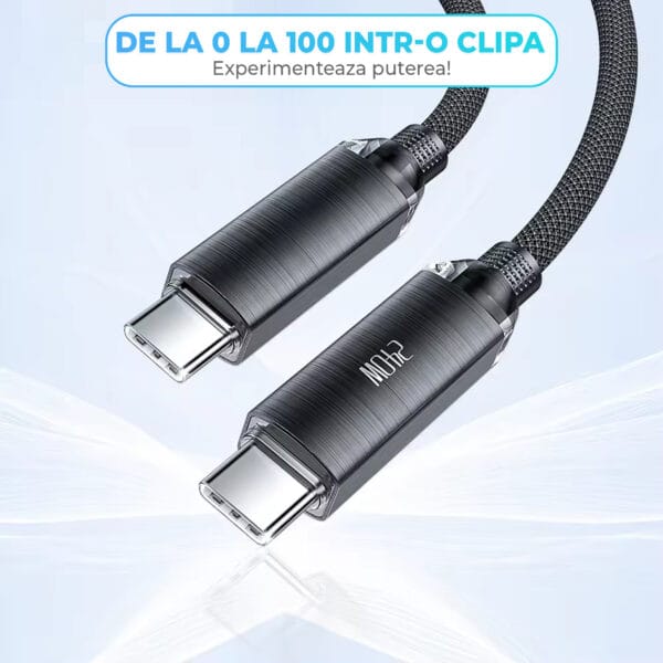 Cablu de Incarcare si Transfer de Date, Timebox, Super Fast-Charge 240W, 2m, Nylon, USB-C la Type-C, Negru 4 - Timebox 1716634370 cablu de date si incarcare rapida fast charge 240w usb c type c nylon iphone 15led samsung huawei 6 - Timebox