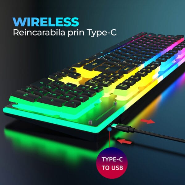 Kit Tastatura, Mouse Gaming, Timebox, RGB, Wireless, 2.4 GHz, 7 culori si moduri de iluminare, 104 taste Design Ergonomic, Negru 5 - Timebox 1717505080 Kit Tastatura Mouse Gaming Timebox RGB Wireless 2.4 GHz 7 culori si moduri de iluminare Design Ergonomic Negru 5 1 - Timebox