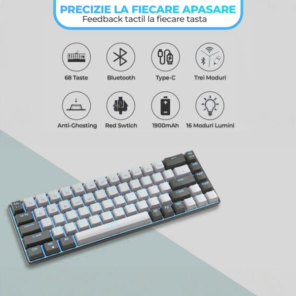 1720114344 Tastatura Mecanica Gaming Timebox 60 iluminare RGB 68 taste PBT Pudding cu cablu Type C blue swtich 5 - Timebox