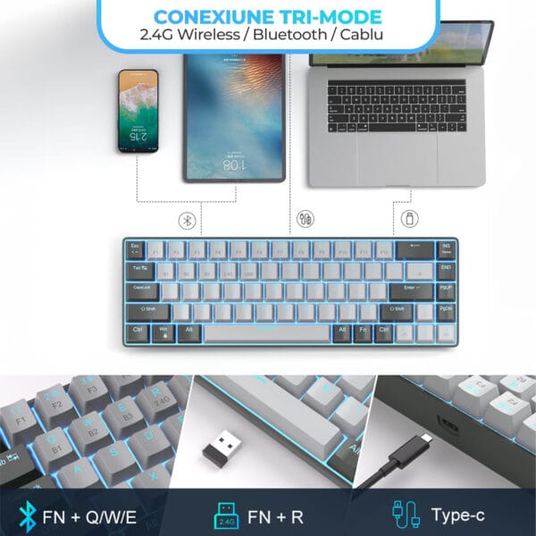 1720114348 Tastatura Mecanica Gaming Timebox 60 iluminare RGB 68 taste PBT Pudding cu cablu Type C blue swtich 6 1 - Timebox