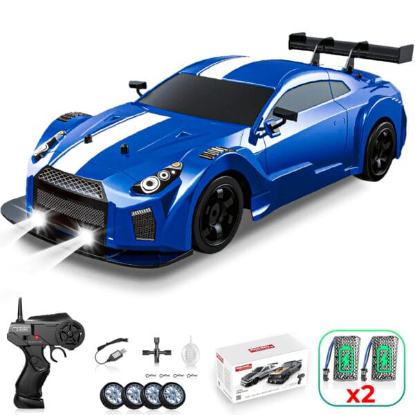 Masina cu telecomanda RC, Timebox, Drift car, 20km/h, lumini LED, cauciucuri interschimbabile, 2 baterii tip acumulator incluse, 1:16, Albastru 1 - Timebox 1721714868 Masina cu telecomanda RC Timebox Drift car 20kmh lumini LED cauciucuri interschimbabile 10 - Timebox