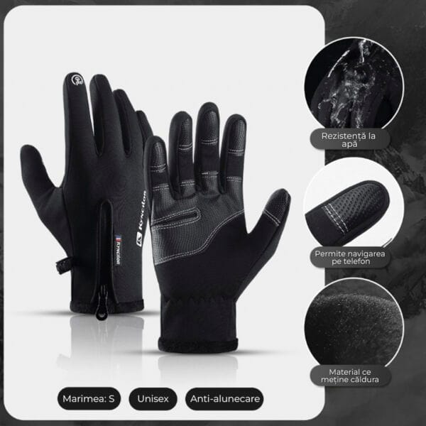 Manusi sport, compatibile ecran telefon, rezistente la vant, aderenta pentru ski, ciclism, culoare negru, Unisex, marime S 3 - Timebox 36685834 - Timebox