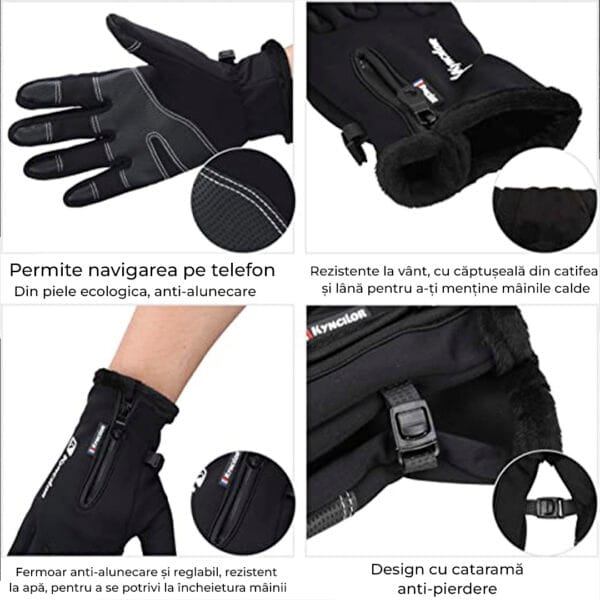 Manusi sport, compatibile ecran telefon, rezistente la vant, aderenta pentru ski, ciclism, culoare negru, Unisex, marime S 4 - Timebox 36685844 - Timebox
