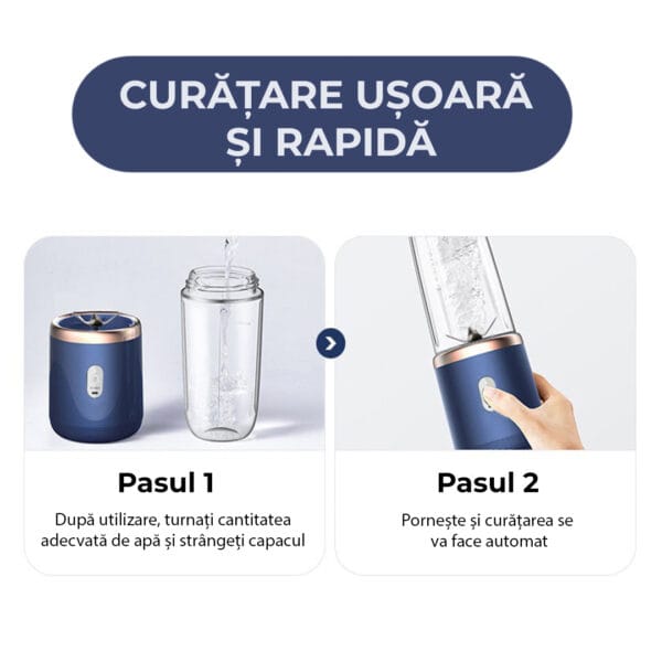 Mini blender electric, portabil, compact, multifunctional, smoothie, legume si fructe, milk shake, fresh, wireless, 6 lame otel, 400ml, albastru 18 - Timebox 39040616 - Timebox