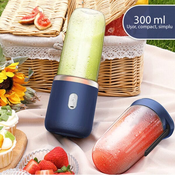 Mini blender electric, portabil, compact, multifunctional, smoothie, legume si fructe, milk shake, fresh, wireless, 6 lame otel, 400ml, albastru 11 - Timebox 39040677 - Timebox