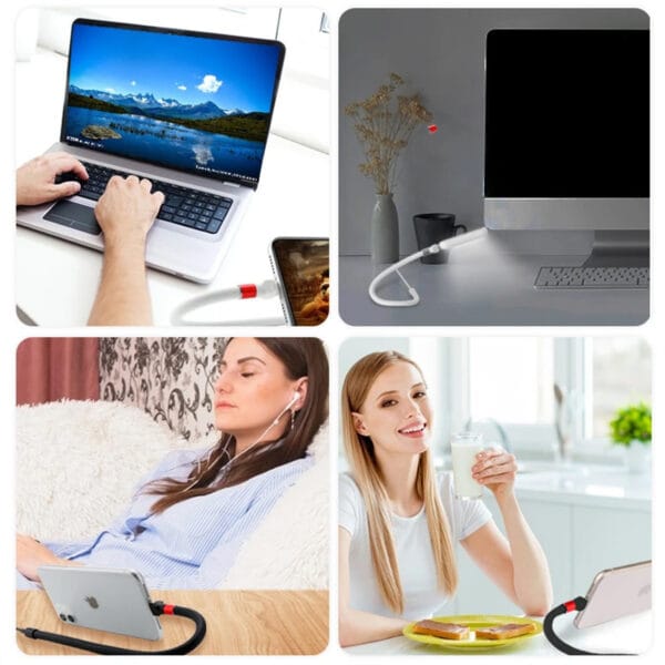 Cablu de date Flexibil telefon cu Type-C, USB, Suport pentru telefon rotativ, de birou, noptiera, masa, pat, Lungime 1.2m 3 - Timebox 40987256 1 - Timebox