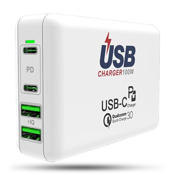 Incarcator Retea Timebox, 4 Porturi, 100W Fast Charge, 2 x USB Q.C 3.0, 2 x Type-C, Compatibil Laptop, Macbook, iPhone, Huawei, Samsung, LED 1 - Timebox 43008400 1 - Timebox