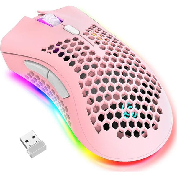 Mouse gaming wireless Timebox, ultrausor 95g, FastCharge, USB, 2.4 GHz, RGB Led, 2 Butoane Programabile, Roz 1 - Timebox 43009540 - Timebox