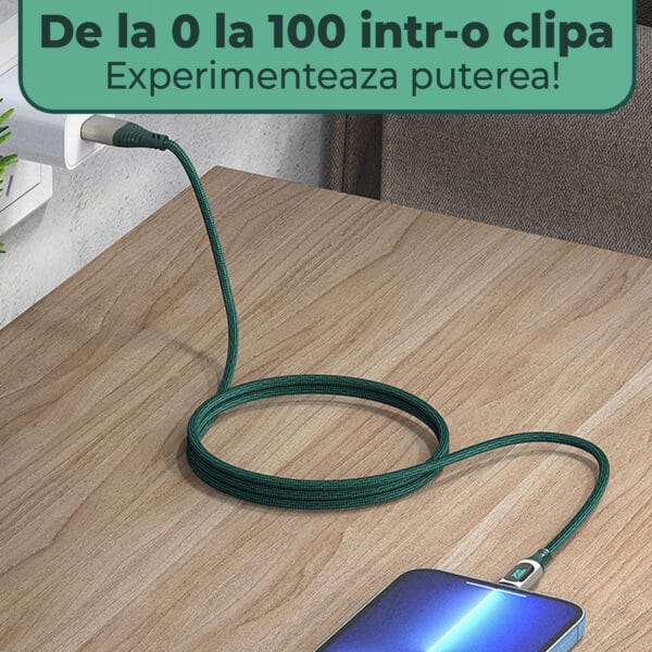 Cablu Date si Incarcare Rapida Timebox, Afisaj Led, QC 3.0, Lightning, 1m, Verde 4 - Timebox 43083301 - Timebox