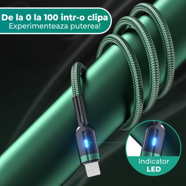 Cablu Date si Incarcare Rapida Timebox, QC 3.0, Lighting, 1.2m, Nilon, LED, Negru 3 - Timebox 43175655 3 - Timebox