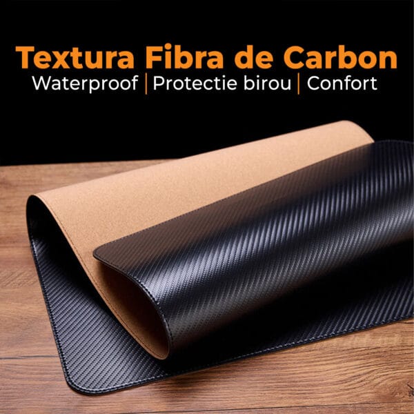 Mousepad gaming XXL Timebox, impermeabil, pentru protectie birou, office, piele ecologica fibra carbon, 80 x 40 cm 2 - Timebox 43861034 - Timebox