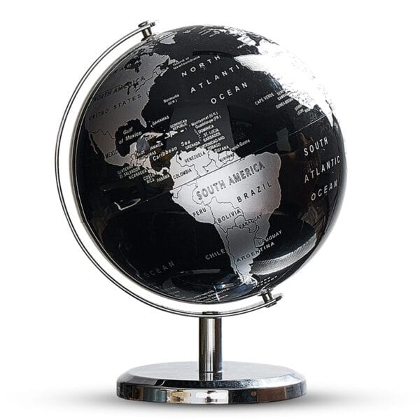 Glob pamantesc, Timebox, diametru 14 cm, talpa si suport din aluminiu, decoratiune birou, Negru/Silver 1 - Timebox 45256584 - Timebox