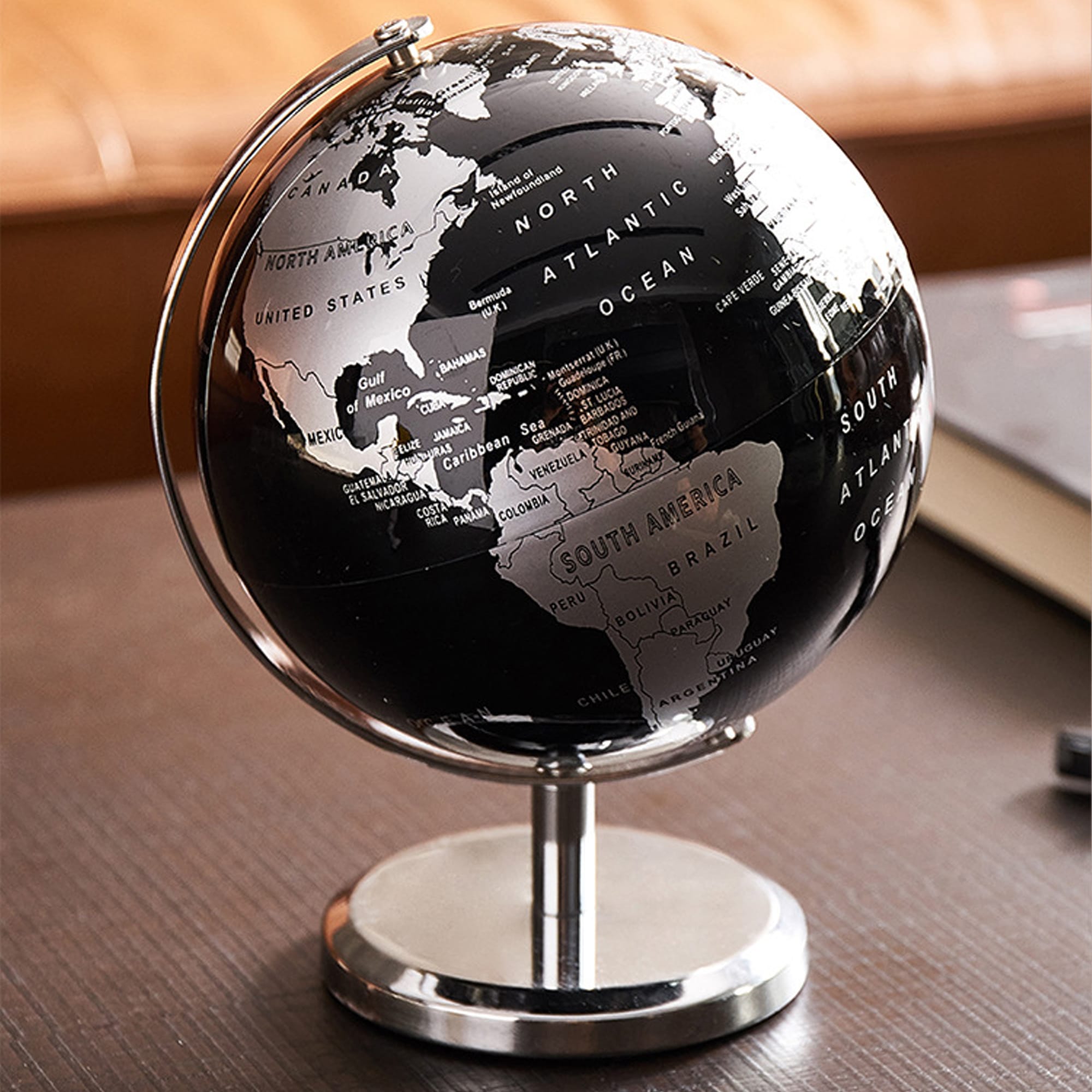 Glob pamantesc, Timebox, diametru 14 cm, talpa si suport din aluminiu, decoratiune birou, Negru/Silver 5 - Timebox 45256589 - Timebox