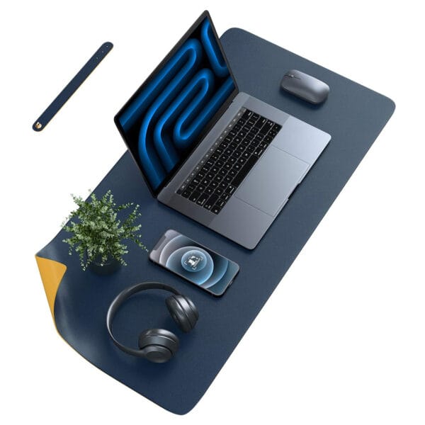 Mousepad gaming XXL cu doua fete din piele pu, impermeabil, pentru protectie birou, Albastru/Galben 80x40 1 - Timebox 45470733 - Timebox