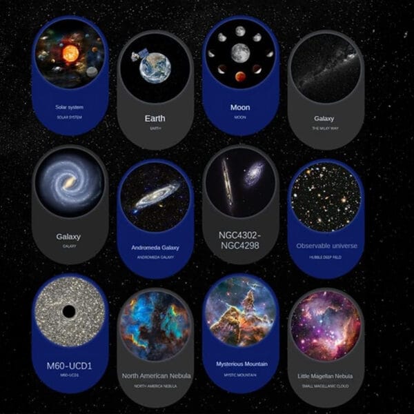 Lampa de veghe tip proiector stele, galaxii pentru camera, 12 discuri de proiectie cu sistemul solar, pamant, luna si galaxii, rotativ 360°, Alb 3 - Timebox 47131993 - Timebox