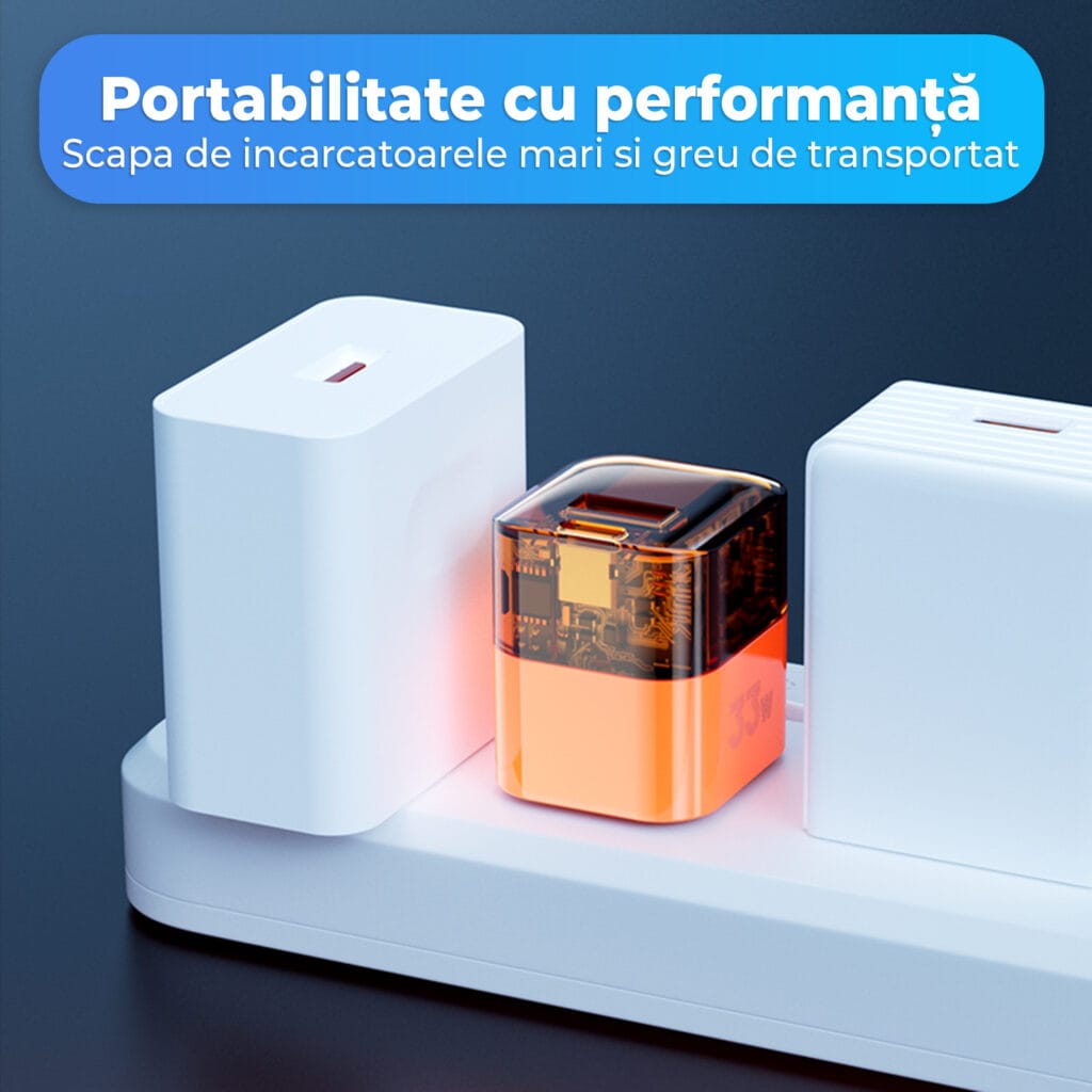 Incarcator Retea Timebox, 2 Porturi, 33W Fast Charge, 1 x Type-C, 1 x USB, Portocaliu 12 - Timebox DYTCT - Timebox