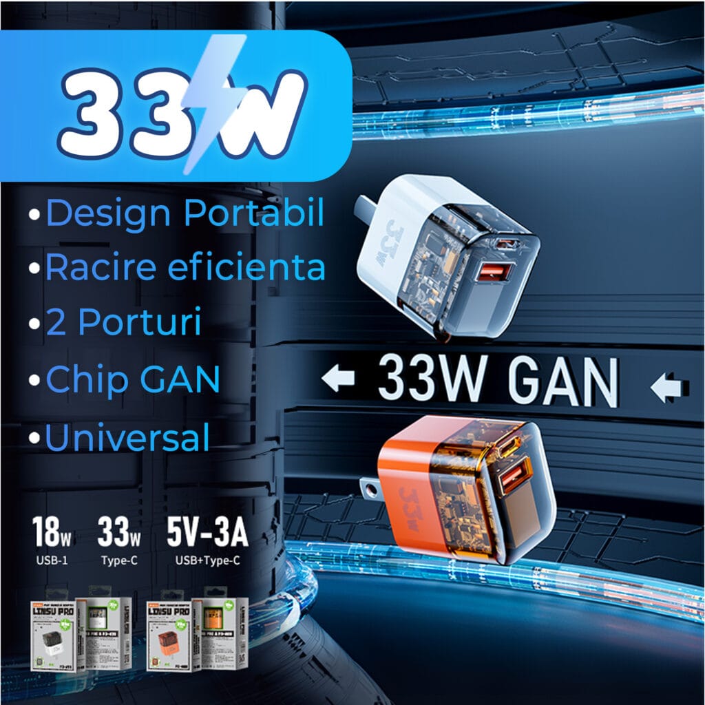 Incarcator Retea Timebox, 2 Porturi, 33W Fast Charge, 1 x Type-C, 1 x USB, Portocaliu 11 - Timebox FXYRD - Timebox