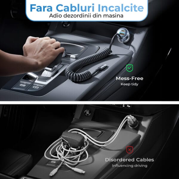 1724496270 Incarcator auto Fast Charge 3 in 1 USB cu cablu de incarcare voltaj led Compatibil iphone samsung huawei 4 - Timebox