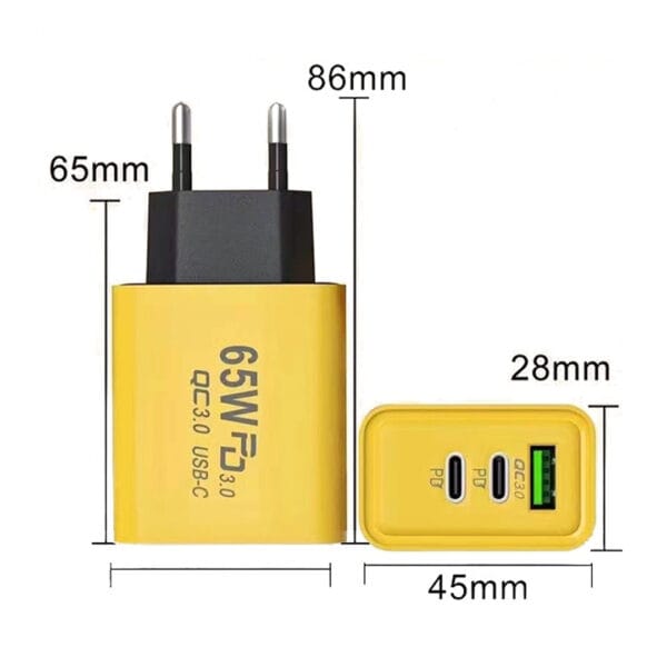 Incarcator Retea Timebox, 3 Porturi, 40W Fast Charge, 2 x Type-C, 1 x USB, Universal, Incarcare Rapida, Compatibil Macbook iPhone, Huawei, Samsung, Galben 4 - Timebox 1725810020 incarcator 45 w fast charge 8 - Timebox