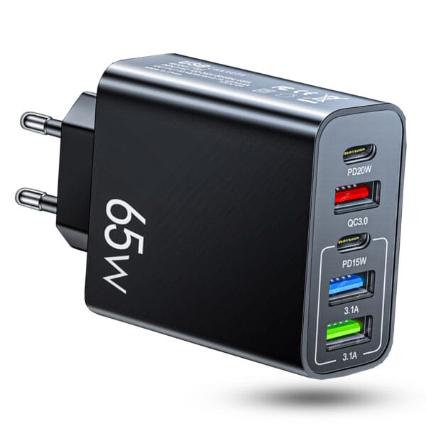Incarcator Retea Timebox, 5 Porturi, 65W Fast Charge, 2 x Type-C, 3 x USB, QC 3.0, Compatibil iPhone, Samsung, Huawei, Negru 1 - Timebox 42299966 - Timebox