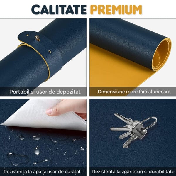 Mapa de birou XXL, Timebox, 80 x 40 cm, Cu 2 fete din Piele Ecologica, impermeabil pentru protectie masa office, Galben/Albastru 4 - Timebox 45459171 - Timebox