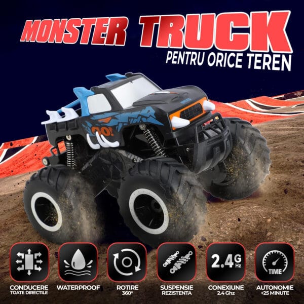 Masina cu telecomanda RC Monster Truck 4x4 lumini LED Pulverizare Rotire 360 pentru copii 2 1 - Timebox