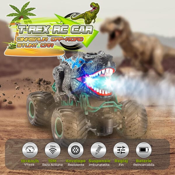 Masina cu telecomanda RC Monster Truck 4x4 lumini LED Pulverizare Rotire 360 pentru copii 2 3 - Timebox