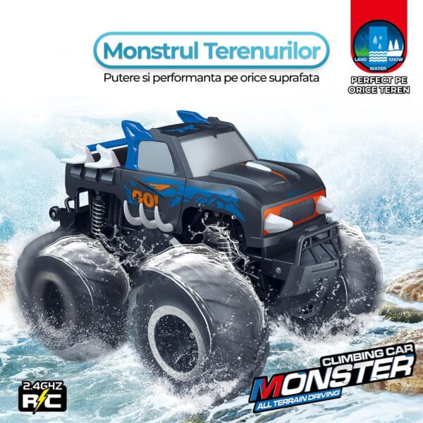 Masina cu telecomanda RC Monster Truck 4x4 lumini LED Pulverizare Rotire 360 pentru copii 3 1 - Timebox