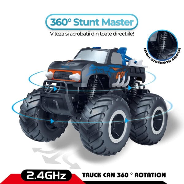 Masina cu telecomanda RC Monster Truck 4x4 lumini LED Pulverizare Rotire 360 pentru copii 4 1 - Timebox