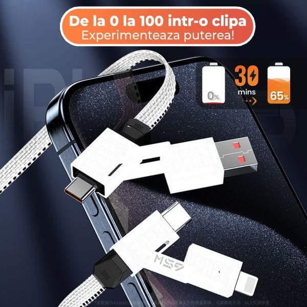Cablu de date si Incarcare Rapida 4 in 1 Fast Charge 65W 1.5m USB Lightning Type C iPhone Huawei Macbook Xiaomi Laptop 9 - Timebox