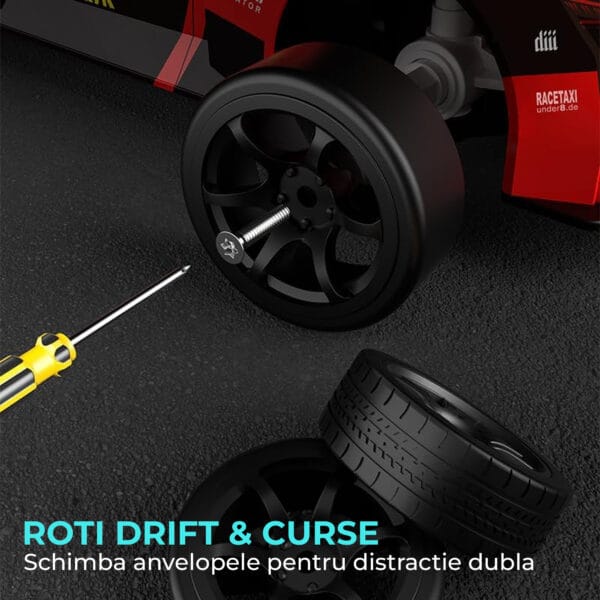 Masina cu telecomanda RC Timebox Drift car 20kmh lumini LED cauciucuri interschimbabile 6 - Timebox