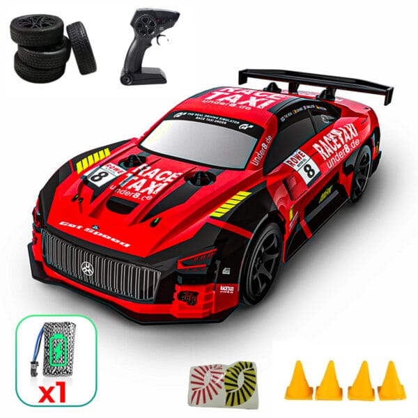 Masina cu telecomanda RC Timebox Drift car 20kmh lumini LED cauciucuri interschimbabile 9 - Timebox