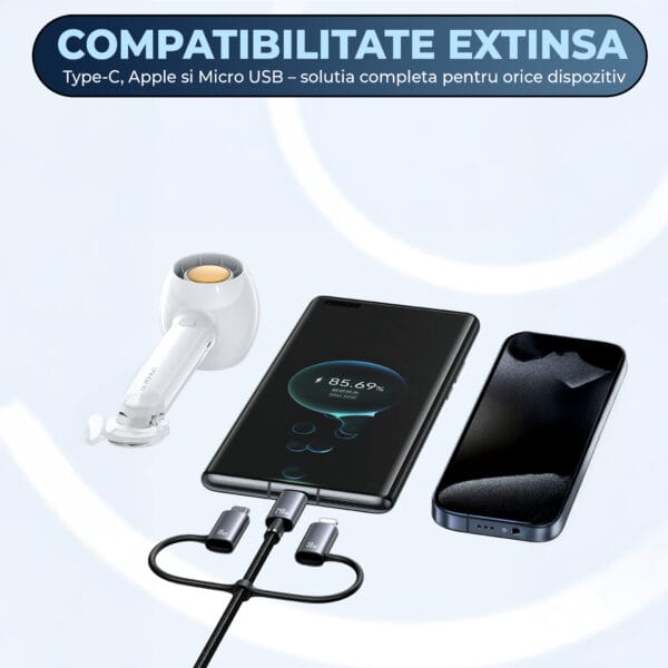 Cablu de Incarcare si Transfer de Date, Timebox, Fast Charge 240W, 1.2m, 5 in 1 , 2 x USB-C, USB, Lightning, Micro USB Compatibil Macbook, iPhone, Samsung, Huawei, Xiaomi, Gri 7 - Timebox 7 2 - Timebox