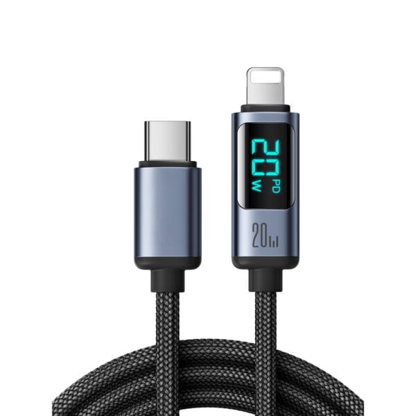 Cablu de Incarcare si Transfer de Date, Timebox, Fast Charge 20W, Display Digital, USB-C la Lightning, Compatibil Macbook, iPhone, Samsung, Huawei, Xiaomi, Negru 1 - Timebox 1 1 - Timebox
