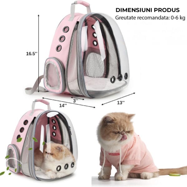 Rucsac Transparent Extensibil pentru Pisici si Caini Mici – Design Tip Capsula cu Fereastra Clara, Ventilatie Avansata, Aprobat pentru Calatorii si Avion, Ideal pentru Drumetii si Plimbari, Roz 2 - Timebox 1 24 - Timebox