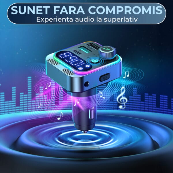 Modulator FM Auto Bluetooth 5.0 Timebox – Microfoane Duale, Incarcare Rapida 48W PD30W + QC18W, Ecran LED, Sunet Hi-Fi, Apeluri Hands-Free, 3 Moduri Redare (USB, AUX, Bluetooth), Negru 9 - Timebox 2 4 - Timebox