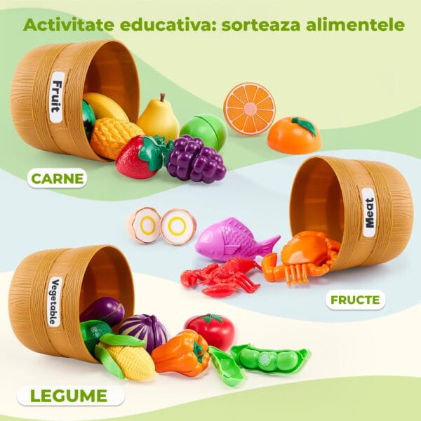 Set de Joaca Educativ cu Alimente pentru Copii – Fructe, Legume si Carne de Jucarie pentru Taiat, Sortare pe Culori si Activitati Montessori in Bucatarie, Ideal pentru Copii 2–6 Ani 3 - Timebox 3 9 - Timebox