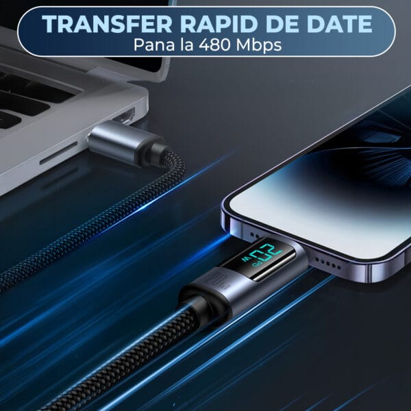 Cablu de Incarcare si Transfer de Date, Timebox, Fast Charge 20W, Display Digital, USB-C la Lightning, Compatibil Macbook, iPhone, Samsung, Huawei, Xiaomi, Negru 6 - Timebox 5 1 - Timebox