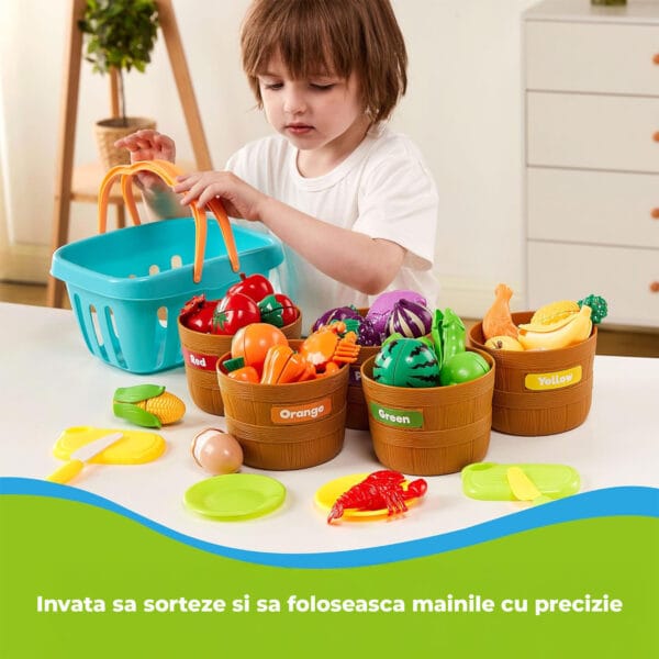 Set de Joaca Educativ cu Alimente pentru Copii – Fructe, Legume si Carne de Jucarie pentru Taiat, Sortare pe Culori si Activitati Montessori in Bucatarie, Ideal pentru Copii 2–6 Ani 5 - Timebox 5 7 - Timebox