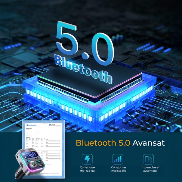 Modulator FM Auto Bluetooth 5.0 Timebox – Microfoane Duale, Incarcare Rapida 48W PD30W + QC18W, Ecran LED, Sunet Hi-Fi, Apeluri Hands-Free, 3 Moduri Redare (USB, AUX, Bluetooth), Negru 4 - Timebox 7 2 - Timebox