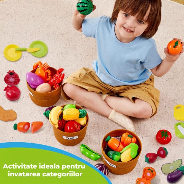 Set de Joaca Educativ cu Alimente pentru Copii – Fructe, Legume si Carne de Jucarie pentru Taiat, Sortare pe Culori si Activitati Montessori in Bucatarie, Ideal pentru Copii 2–6 Ani 7 - Timebox 7 3 - Timebox