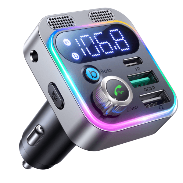 Modulator FM Auto Bluetooth 5.0 Timebox – Microfoane Duale, Incarcare Rapida 48W PD30W + QC18W, Ecran LED, Sunet Hi-Fi, Apeluri Hands-Free, 3 Moduri Redare (USB, AUX, Bluetooth), Negru 1 - Timebox 首图2 - Timebox