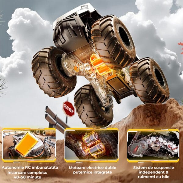 Cybertruck RC Car Timebox, 4WD Off-Road 1:16 , Pentru Toate Tipurile de Teren, 2 Baterii tip acumulator reincarcabile, LED-uri, 360° Drift, Rezistenta la Apa, Jucarie Potrivita pentru Copii si Adulti +4 ani, Gri 2 - Timebox 1 5 - Timebox