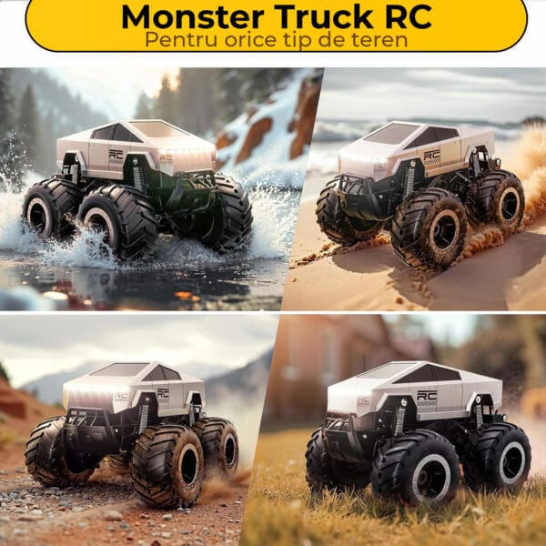 Cybertruck RC Car Timebox, 4WD Off-Road 1:16 , Pentru Toate Tipurile de Teren, 2 Baterii tip acumulator reincarcabile, LED-uri, 360° Drift, Rezistenta la Apa, Jucarie Potrivita pentru Copii si Adulti +4 ani, Gri 3 - Timebox 2 4 - Timebox