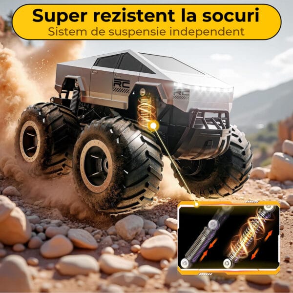 Cybertruck RC Car Timebox, 4WD Off-Road 1:16 , Pentru Toate Tipurile de Teren, 2 Baterii tip acumulator reincarcabile, LED-uri, 360° Drift, Rezistenta la Apa, Jucarie Potrivita pentru Copii si Adulti +4 ani, Gri 4 - Timebox 3 5 - Timebox