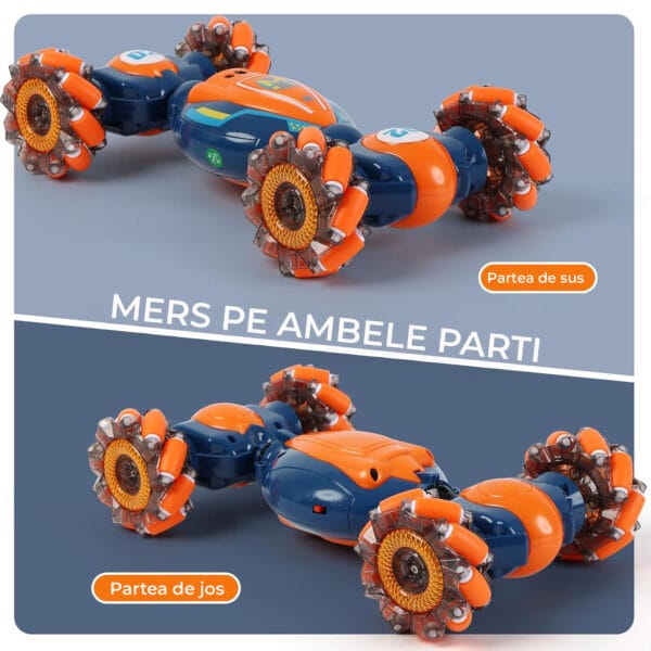 Masina cu Telecomanda RC Stunt Acrobatii Timebox, Rotire 360°, Control prin Gesturi, 4WD Off Road, Lumini si Sunete, baterie tip acumulator reincarcabila, Drift Lateral 2.4Ghz Jucarie Cadou pentru Copii 6-12 Ani, Portocaliu/Albastru 4 - Timebox 4 13 - Timebox