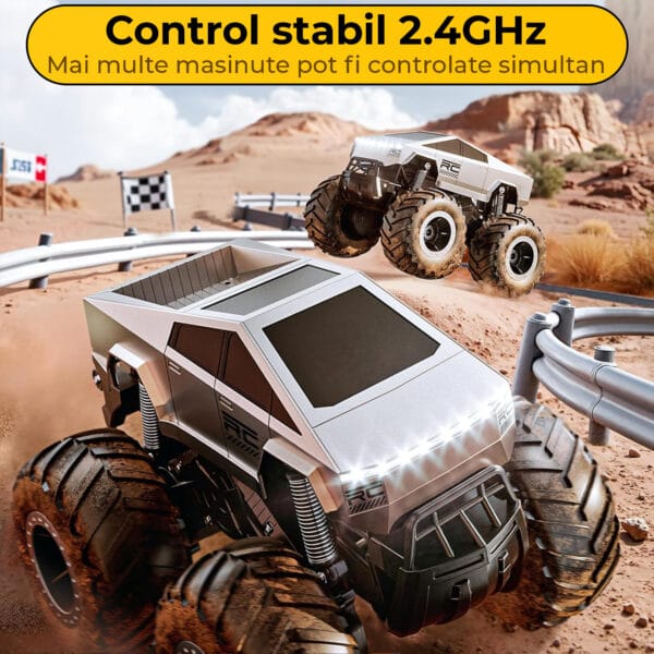 Cybertruck RC Car Timebox, 4WD Off-Road 1:16 , Pentru Toate Tipurile de Teren, 2 Baterii tip acumulator reincarcabile, LED-uri, 360° Drift, Rezistenta la Apa, Jucarie Potrivita pentru Copii si Adulti +4 ani, Gri 5 - Timebox 4 5 - Timebox