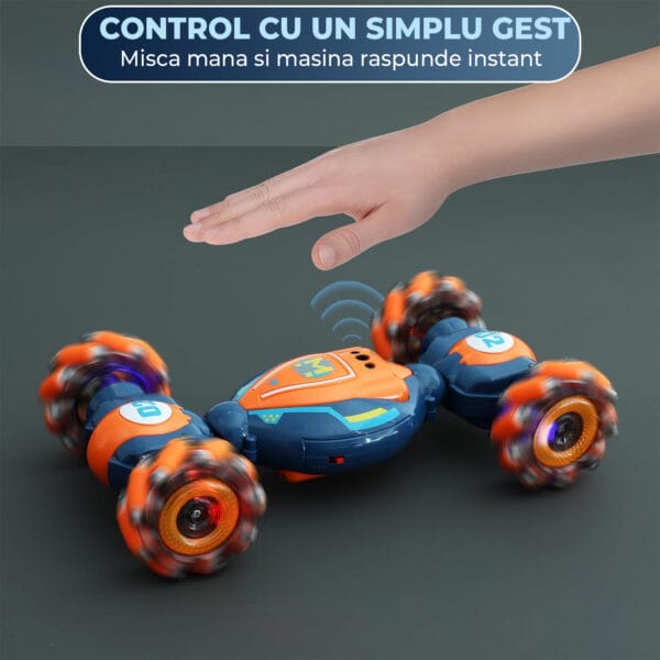 Masina cu Telecomanda RC Stunt Acrobatii Timebox, Rotire 360°, Control prin Gesturi, 4WD Off Road, Lumini si Sunete, baterie tip acumulator reincarcabila, Drift Lateral 2.4Ghz Jucarie Cadou pentru Copii 6-12 Ani, Portocaliu/Albastru 5 - Timebox 5 13 - Timebox